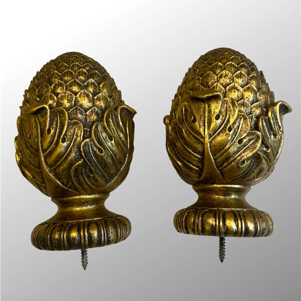 Vintage Gold Pinecone Curtain Rod/Drapery Finials